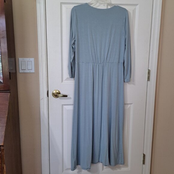 Coldwater Creek Women's PM Blue Long Sleeve Maxi Dress Ruching - Picture 3 of 8